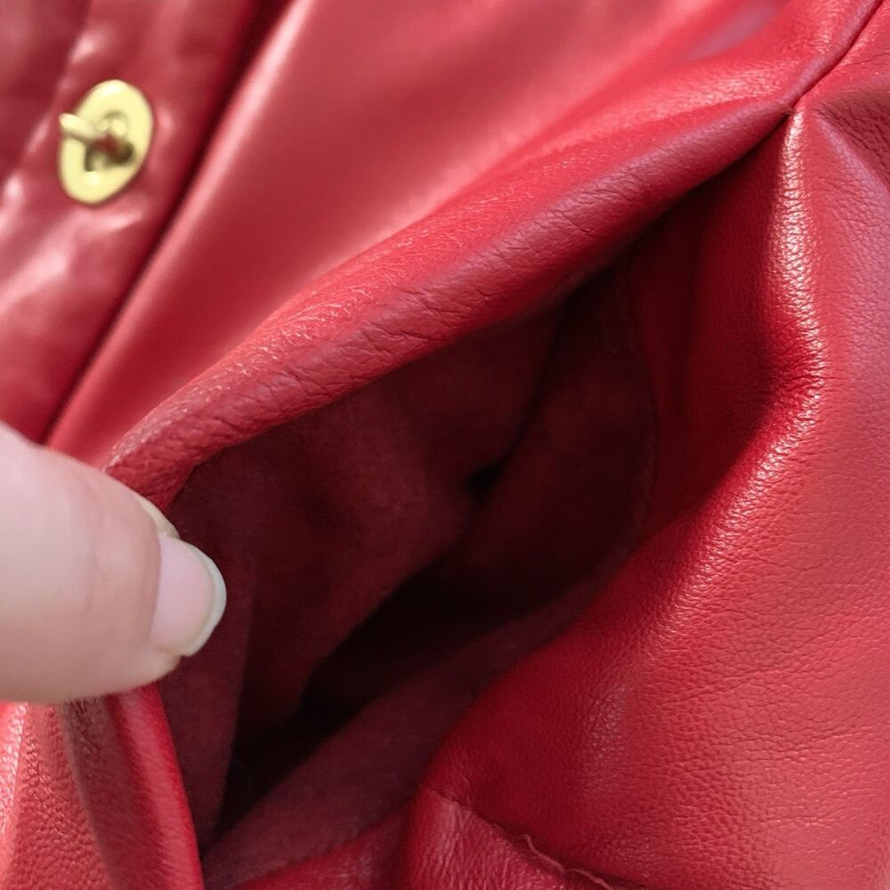 Coach Red Leather Down Puffy Vest w/ Turn lock Gold Hardware Womens Size XS - Picture 10 of 12